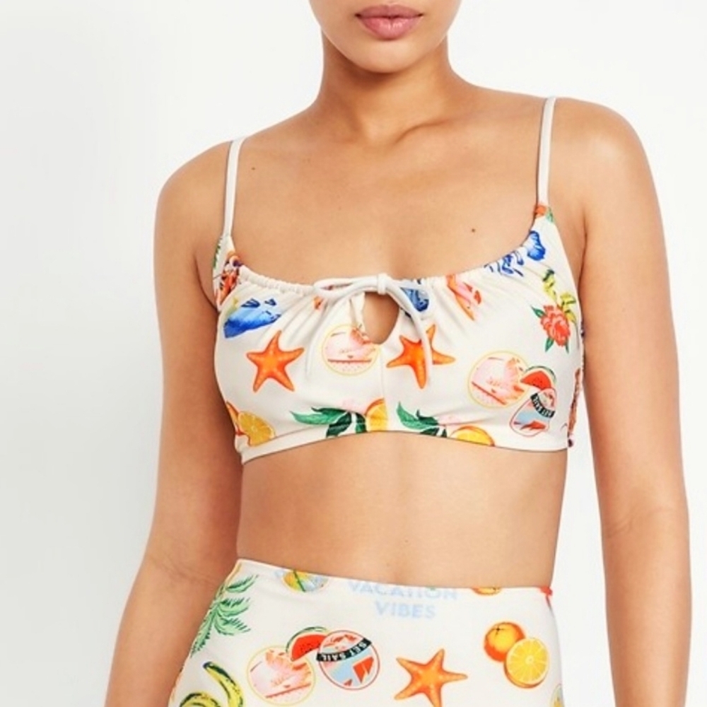 Old Navy Matte Ruched Bikini Swim Top in the "Go Fish" Pattern
